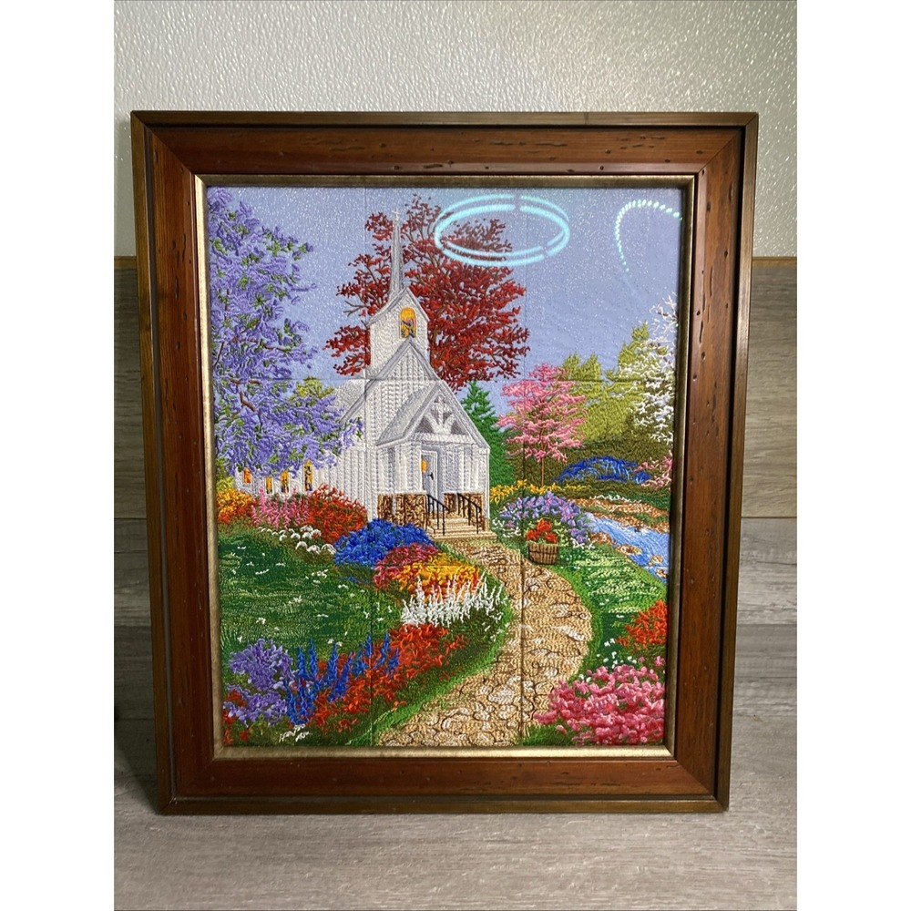 Anita Goodesign Country Church Tile Scene Embroidery Design w Worm Wood Frame